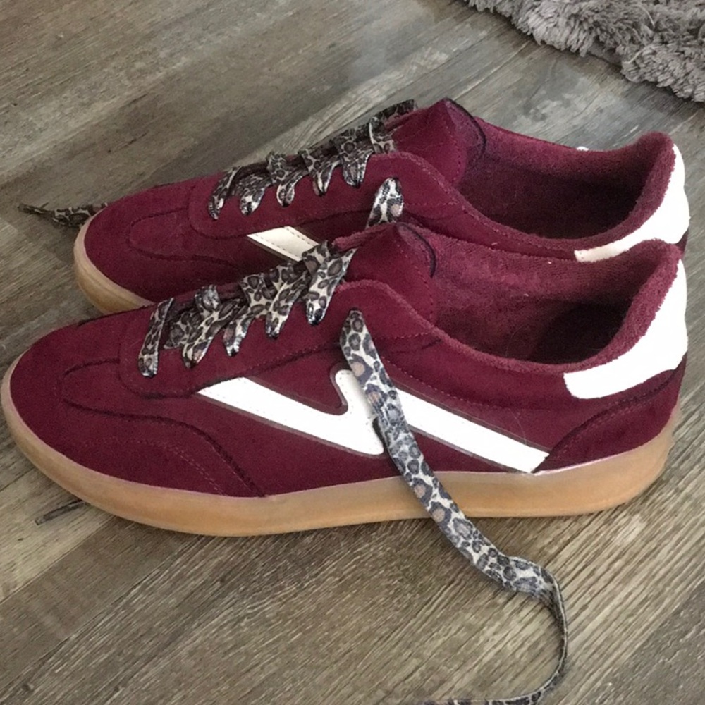 Madden Girl Burgundy Suede Sneakers with Leopard Print Laces 8